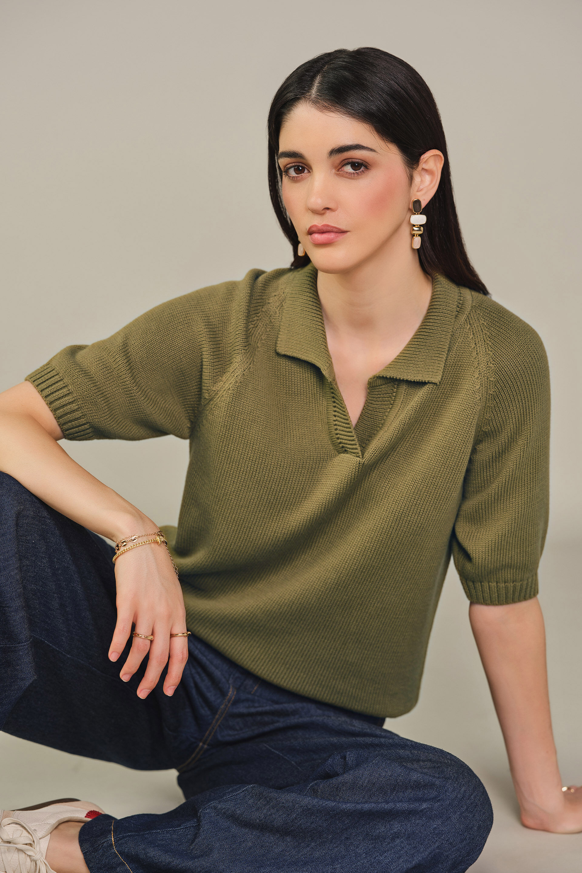 Solid Polo Top in Olive, Olive, image 1